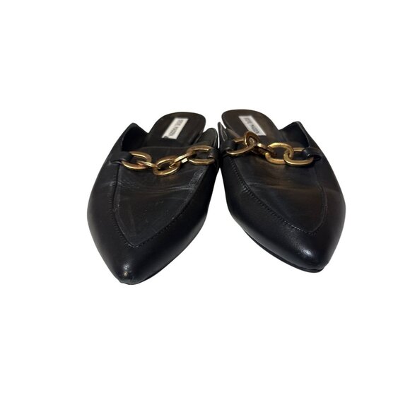 Steve Madden Womens Black Leather Loafers Mules Size 8.5M With Chain Detail - Picture 2 of 6